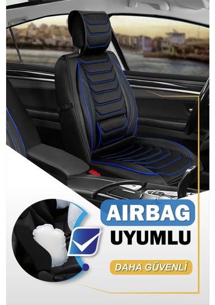 Mazda B Serisi Uyumlu Yarı Deri Oto Koltuk Kılıfı Ön/arka 5li Anka Set Siyah-Mavi