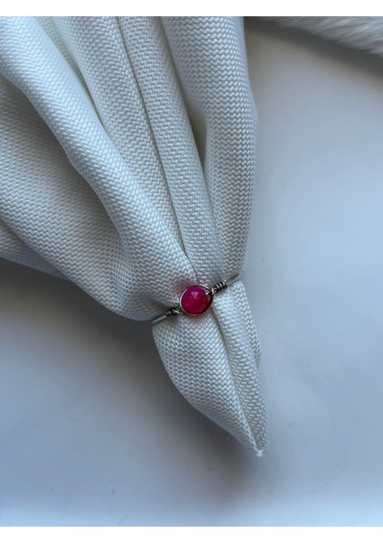 Minimal Pembe Akik Taşı Ayarlanabilir Gümüş Tel Yüzük