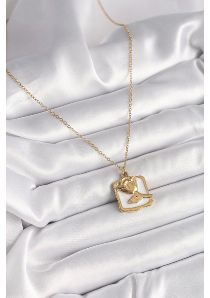 316L Çelik Gold Renk Zincir Beyaz Mineli Gül Portre Model Kadın Kolye fiyatları