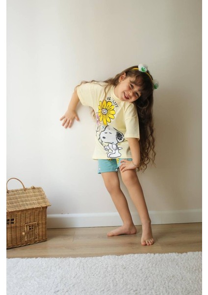 Kız Çocuk Snoopy Modelli Baskılı Şortlu Pamuk Takım fiyatları