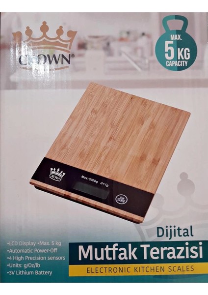 KRG02 Dijital LCD Mutfak Tartısı Terazisi 5kg Bambu Desenli (Mulvix)