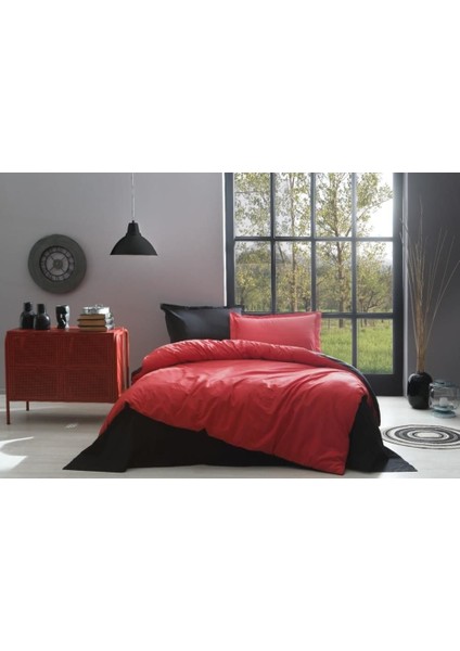 URG02 Çift Kişilik Nevresim Takımı Colormix Kırmızı Siyah (Mulvix)