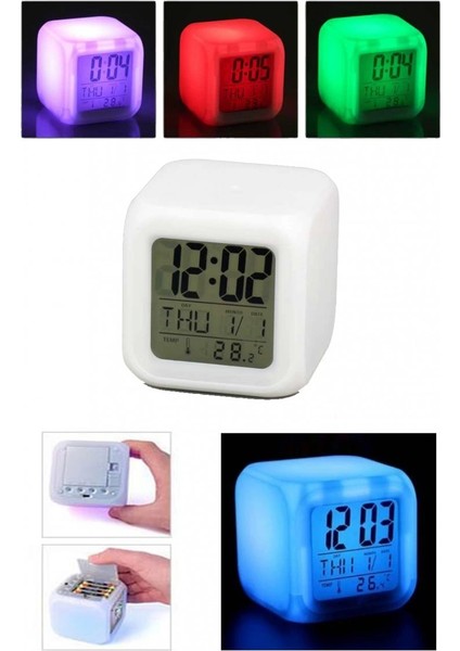 KRG02 Renk Değiştiren Dijital Alarm Küp Saat (Mulvix)