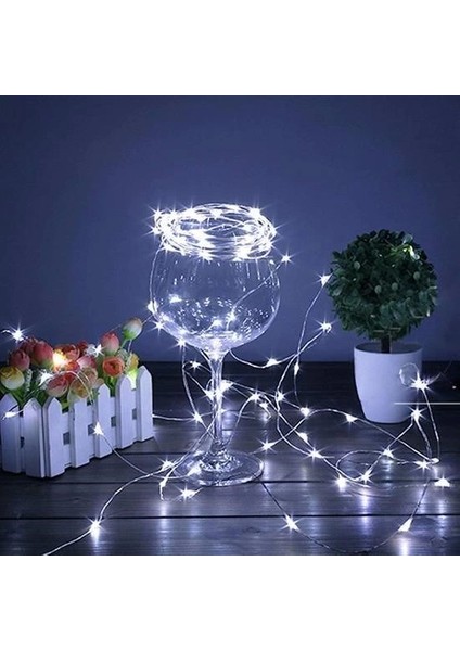 KRG02 Pilli 5 Metre Dekoratif Peri Led Beyaz Aydınlatma Süsleme Lambası (Mulvix)