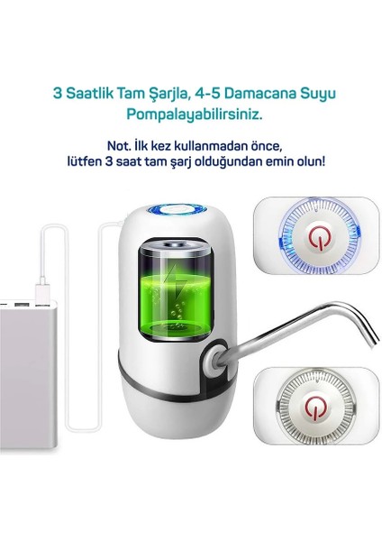 KRG02 Yeni Nesil Dokunmatik Damacana Su Pompası Şarjlı 1200 Mah (Mulvix)