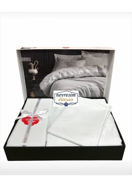 URG02 Çift Kişilik Jakarlı Saten Nevresim Takımı Leaf Buz Mavisi (Mulvix)