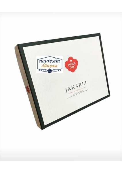 URG02 Çift Kişilik Jakarlı Saten Nevresim Takımı Leaf Buz Mavisi (Mulvix)