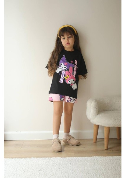 Kız Çocuk Kuromi Modelli Baskılı Şortlu Pamuk Takım fiyatları