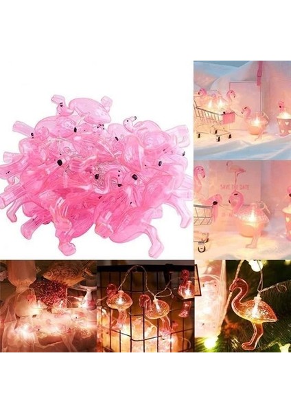 KRG02 10LU Pilli Led Flamingo Dekoratif Işık Zinciri Aydınlatma 1,5 mt (Mulvix)
