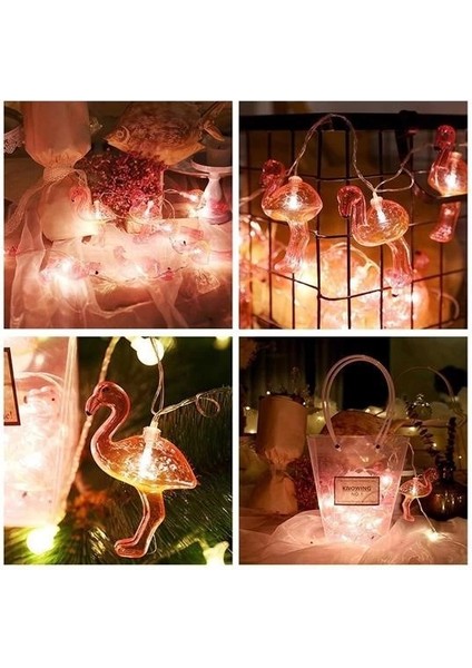 KRG02 10LU Pilli Led Flamingo Dekoratif Işık Zinciri Aydınlatma 1,5 mt (Mulvix)