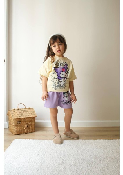 Kız Çocuk Kuromi Modelli Baskılı Şortlu Pamuk Takım fiyatları