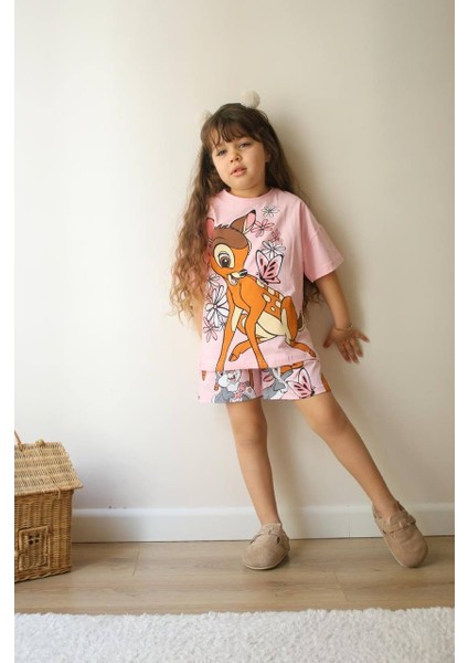 Kız Çocuk Ceylan Modelli Baskılı Şortlu Pamuk Takım modelleri