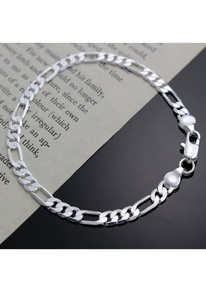 Mimozaavm Erkek Kadın Unisex Figaro 6mm Gümüş Kaplama Zincir Bileklik Künye Hediyelik