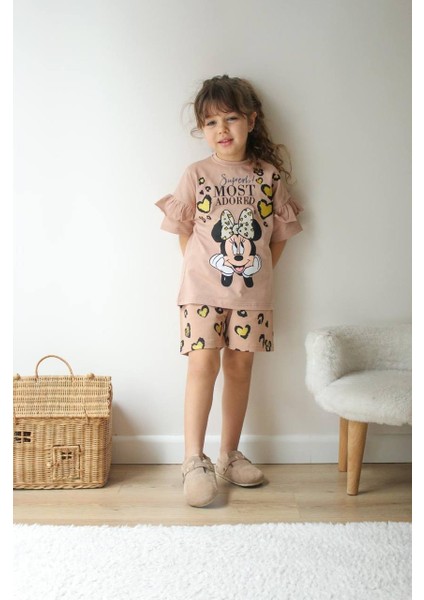 Kız Çocuk Karakter Modelli Baskılı Şortlu Pamuk Takım