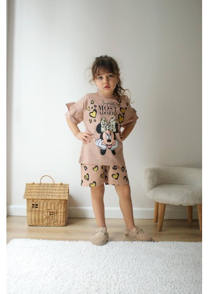 Kız Çocuk Karakter Modelli Baskılı Şortlu Pamuk Takım modelleri