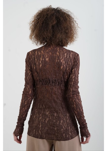 Kahve Dantel Uzun Kollu Bluz fırsatları