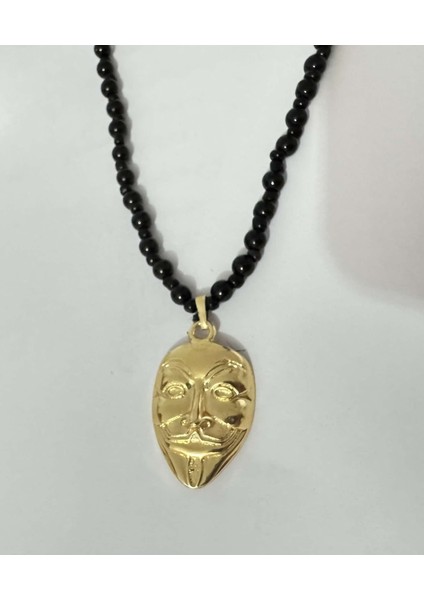 V For Vendetta Maske Kolye Boncuk Zincirli Gold