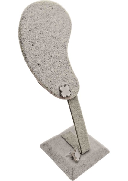 Gümüş Renk Çerçeveli Gri Beyaz Yonca Model Çelik Küpe modelleri