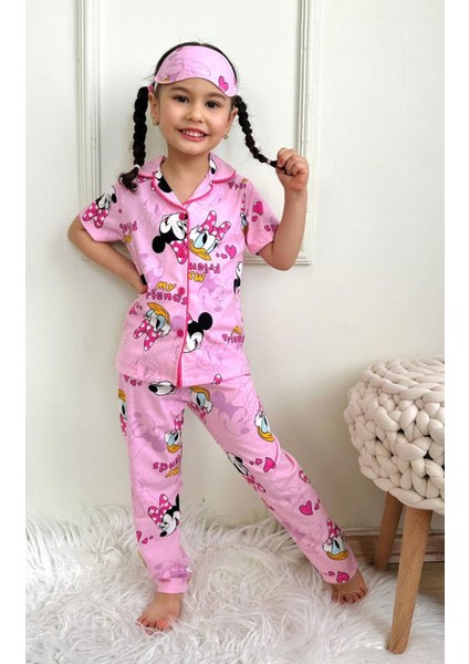 Pjkö Minnie Mause Desenli Pembe Kısa Kollu Önden Düğmeli Kız Çocuk Pijama Takımı 4-12 Yaş 722K