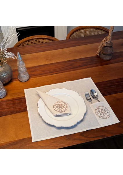 Yaşam Çiçeği Işlemeli Amerikan Servis Takımı Peçete Seti 6 Kişilik Özel Tasarım Sofra Takımı fiyatları