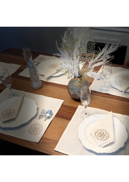 Yaşam Çiçeği Işlemeli Amerikan Servis Takımı Peçete Seti 6 Kişilik Özel Tasarım Sofra Takımı fırsatları