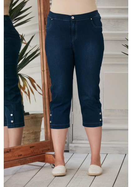 Büyük Beden Likralı Lacivert Kapri fiyatları