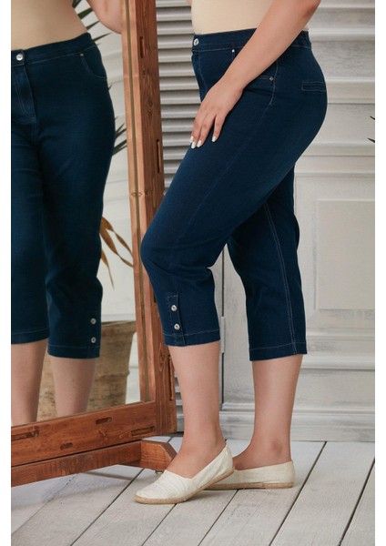 Büyük Beden Likralı Lacivert Kapri modelleri