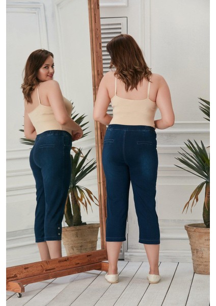 Büyük Beden Likralı Lacivert Kapri indirimleri