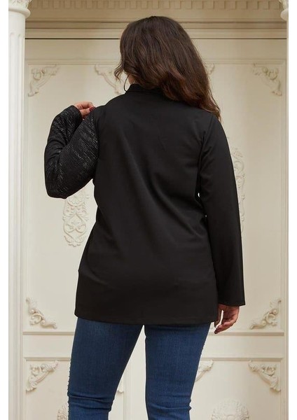 Fermuar Detaylı Garnili Büyük Beden Siyah Ceket fırsatları