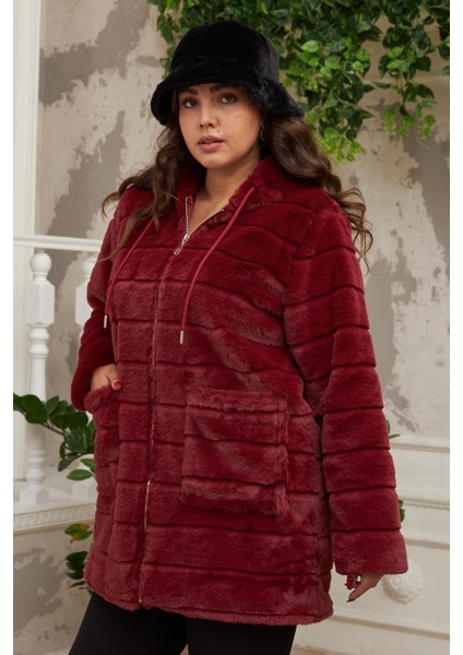 Şıklığı ve Sıcaklığı Buluşturan Büyük Beden Uzun Bordo Peluş Mont modelleri