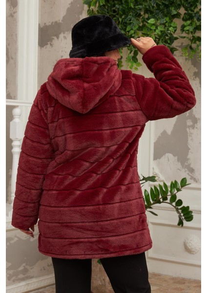 Şıklığı ve Sıcaklığı Buluşturan Büyük Beden Uzun Bordo Peluş Mont fırsatları