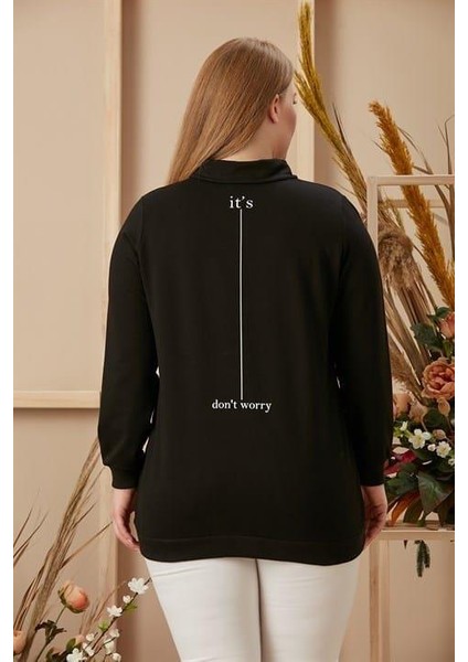 Taş Işlemeli Büyük Beden Baskılı Taşlı Siyah Sweatshirt fırsatları