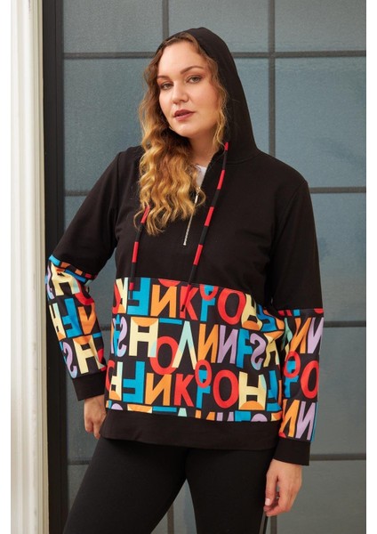 Harf Baskılı Iki Iplik Büyük Beden Siyah Sweatshirt modelleri