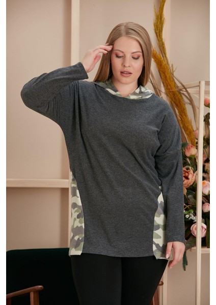Kamuflaj Garnili Büyük Beden Füme Sweatshirt fırsatları