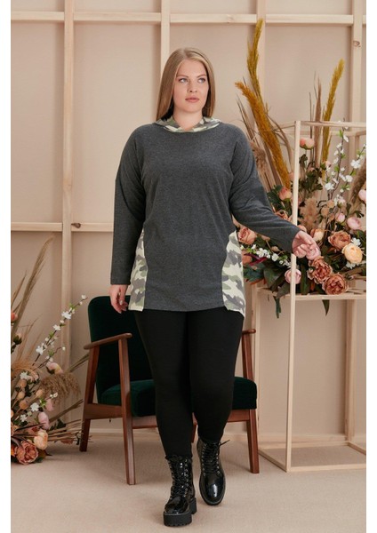 Kamuflaj Garnili Büyük Beden Füme Sweatshirt indirimleri