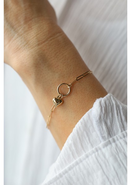 14 Ayar Altın Kalp Detaylı Ataç Bileklik fiyatları