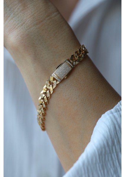 14 Ayar Altın Taşlı Köşeli Gurmet Bileklik