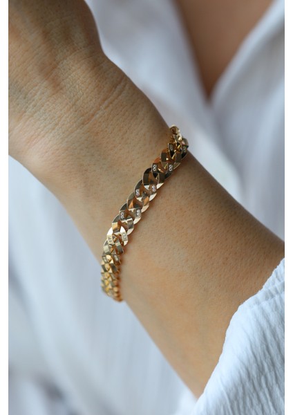 14 Ayar Altın Taşlı Köşeli Gurmet Bileklik fırsatları