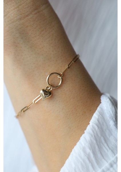 14 Ayar Altın Kalp Detaylı Ataç Bileklik fırsatları