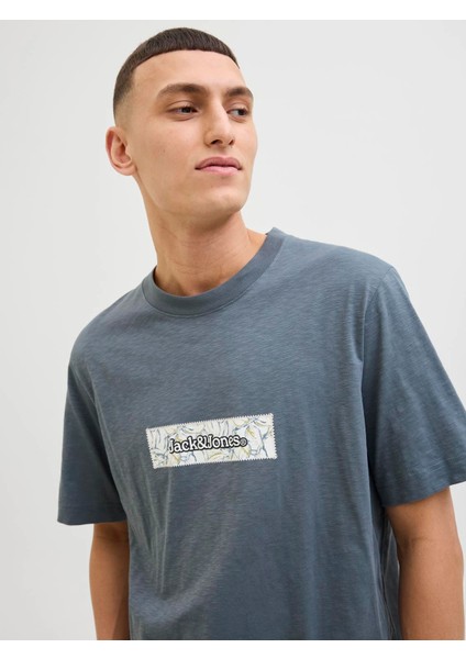 Jack Jones Jorsplıt Aop Brandıng Tee Ss Crew Pls Erkek Antrasit Büyük Beden Tshirt 12278577-16 fırsatları