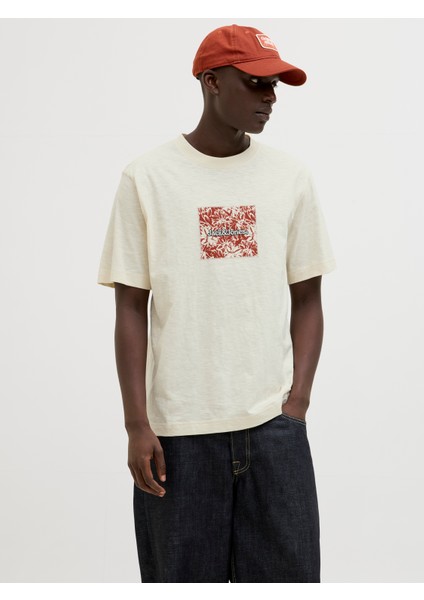 Jack Jones Jorsplıt Aop Brandıng Tee Ss Crew Neck Erkek Bej Tshirt 12272993-06