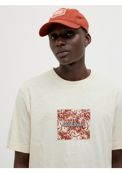 Jack Jones Jorsplıt Aop Brandıng Tee Ss Crew Neck Erkek Bej Tshirt 12272993-06 fırsatları