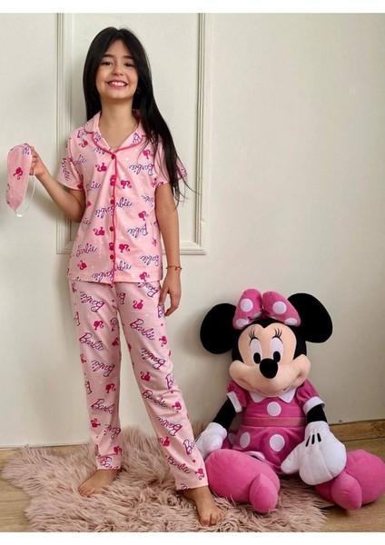 Pjkö Barbie Desenli Pembe Kısa Kollu Önden Düğmeli Kız Çocuk Pijama Takımı 4-12 Yaş 592K