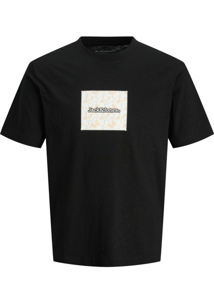 Jack Jones Jorsplıt Aop Brandıng Tee Ss Crew Neck Erkek Siyah Tshirt 12272993-02
