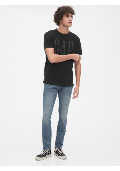 Erkek Siyah Gap Logo Kısa Kollu T-Shirt