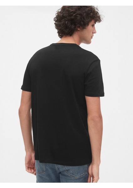 Erkek Siyah Gap Logo Kısa Kollu T-Shirt