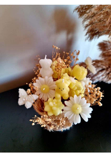 Solmayan Mum Buketi (15 Adet) 12*12 cm Beyaz Saksı Içinde