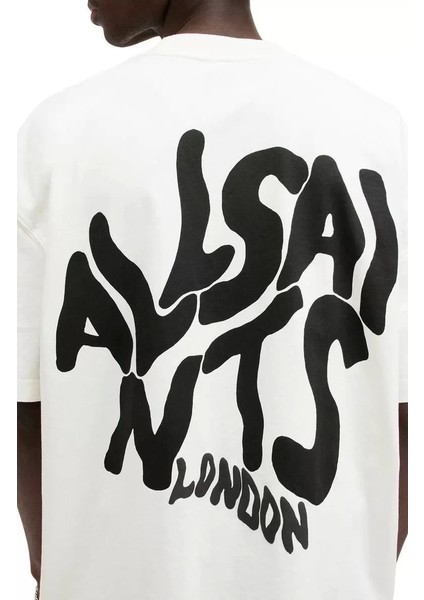 Erkek Baskılı Oversize T-Shirt - Beyaz
