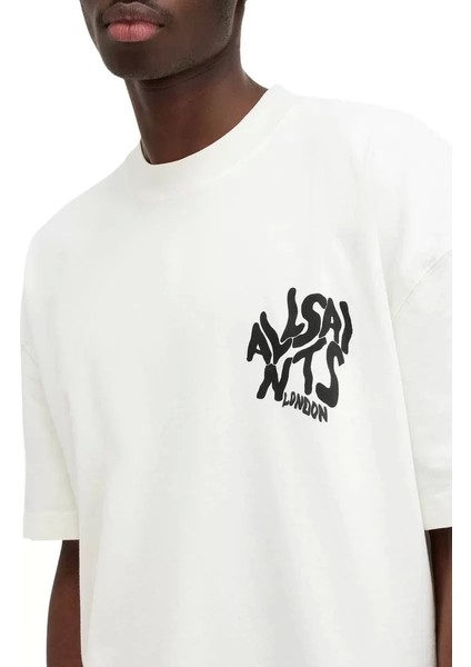 Erkek Baskılı Oversize T-Shirt - Beyaz