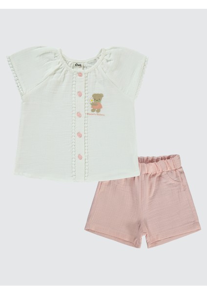 Kız Bebek Şortlu Takım 6-18 Ay Ekru
